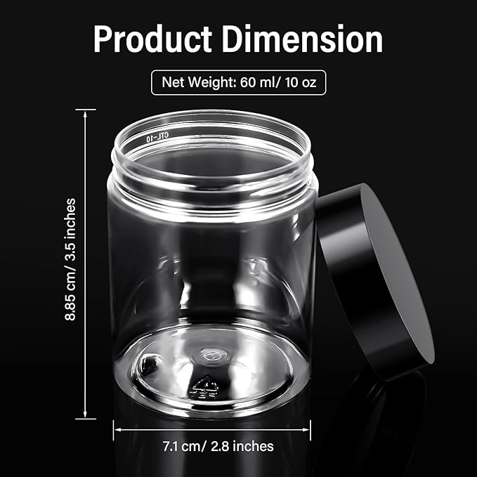 SATINIOR 100 Pcs Plastic Jars with Lids Small Containers Lids Wide Mouth Small Plastic Containers for Lotion Cream Rhinestones Body Butters Travel Storage(10 oz,Black)