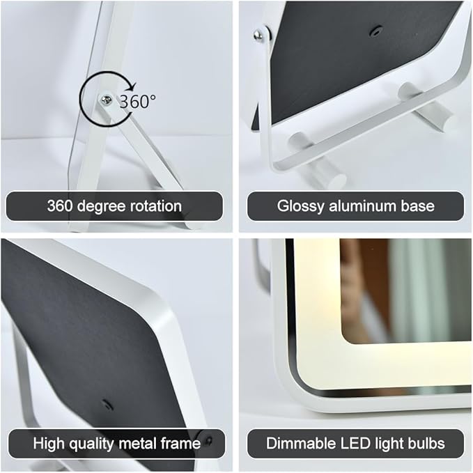 Makeup Vanity Mirror with Lights,13" Large Hollywood LED Lighted Make up Mirror for Bedroom Tabletop,Three Color Lighting Modes,Smart Touch Control, 360°Rotation