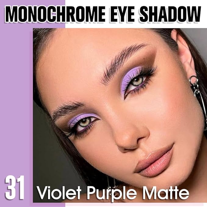 Single Matte Eye Shadow Palette Makeup, Violet Purple Eyeshadow for Women Halloween Birthday Party Wear, Monochrome Eye Shadow Makeup, Pigmented Waterproof Sombras Para Ojos, 31