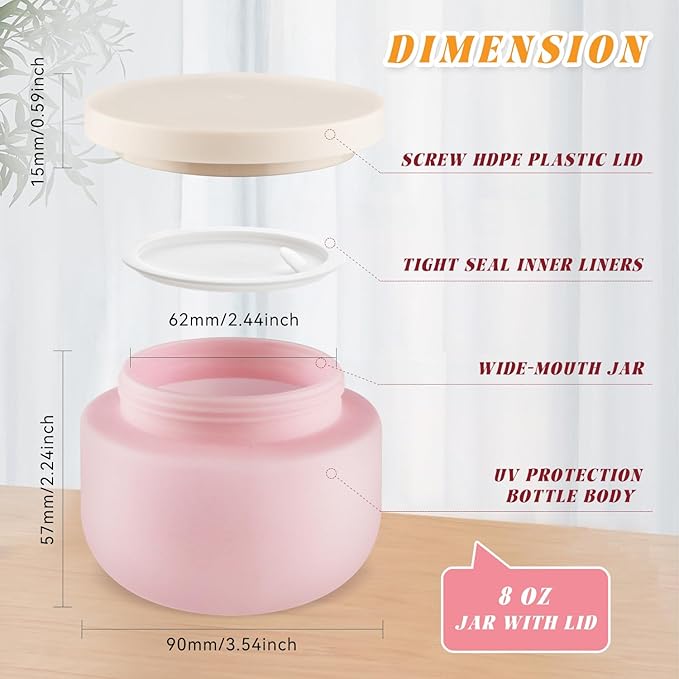 4 Pack 8 OZ Plastic Jars Round Cosmetic Container with Lids,Wide Mouth Soft Slime Jars for Lotion,Hand Cream,Ointments,Makeup,Body Butter,Rhinestone,Samples Pot Travel Make Up Storage (Pink)