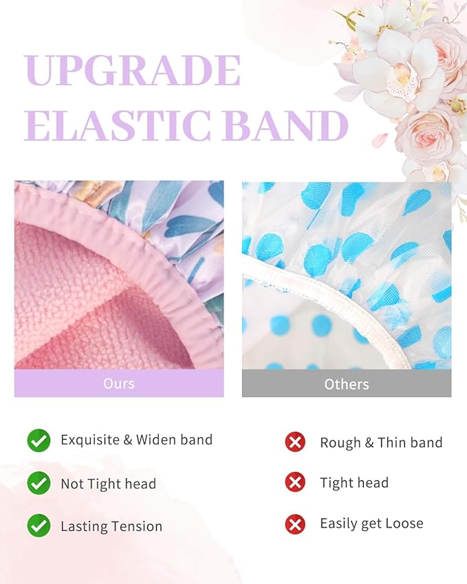 Shower Cap, Terry lined Reusable shower caps, Waterproof Large Shower Cap for Women, Hair cap Triple Layer Shower Caps for Long Thick Hair