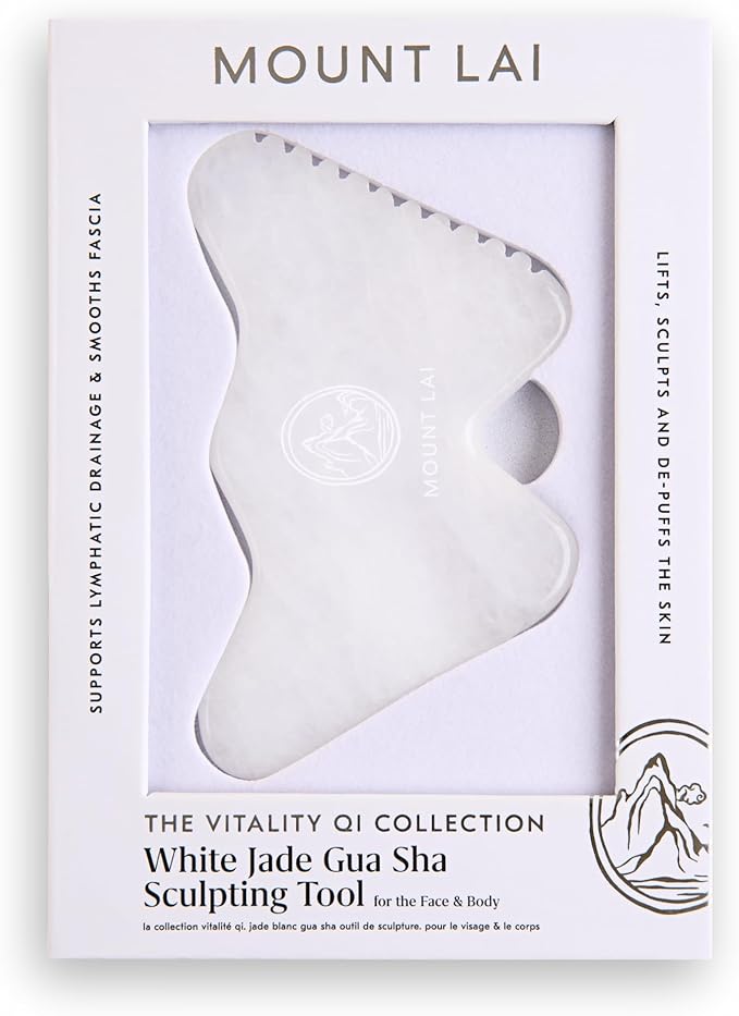 Mount Lai Vitality Qi White Jade Gua Sha Facial Tool – The Imperial Stone of Purity – Patented 5-Sided Professional Sculpting Tool for Lymphatic Drainage, Precision Contouring & Imperial Radiance
