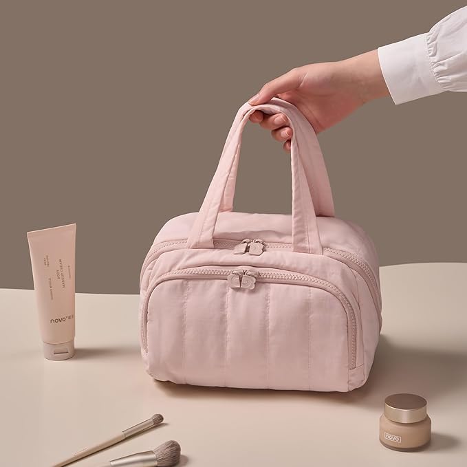 Makeup bag, Large Capacity Cosmetic Bag for Women, Portable Wide-open Toiletry Bag, Travel Makeup Bag with TPU Compartments for Accessories, Essentials, Toiletries, Makeup Brush Bag