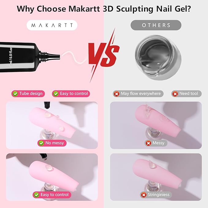 Makartt 3D Gel Nail Art with Gold Chrome Nail Powder Kit: Clear Molding Gel for Nail Art 15g Sculpting Glue Polish and Metallic Effect Mirror Powder Set for Nail Decoration Manicure Charms