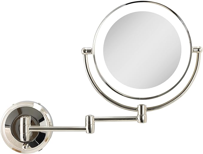 Zadro 11" LED Wall Mounted Makeup Mirror 5X/1X Shaving Mirror Plug in or Battery Operated Vanity Mirrors for Wall (Large | 5X/1X | 11" x 14.5", Polished Nickel)