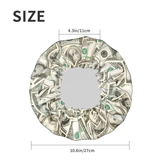 100 Dollar Money Shower Cap For Women Reusable Waterproof Double Layers Bath Cap Hair Protection Elastic Ladies Spa Salon Shower Hat