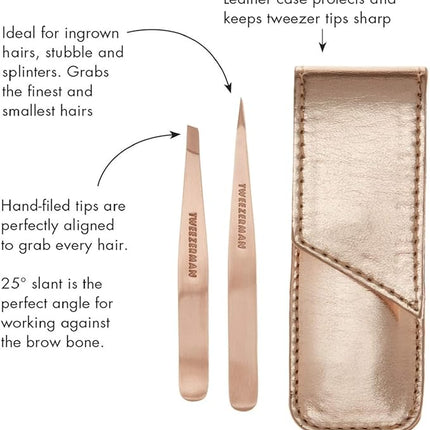 Tweezerman Rose Gold Petite Point and Slant Set with Travel Case
