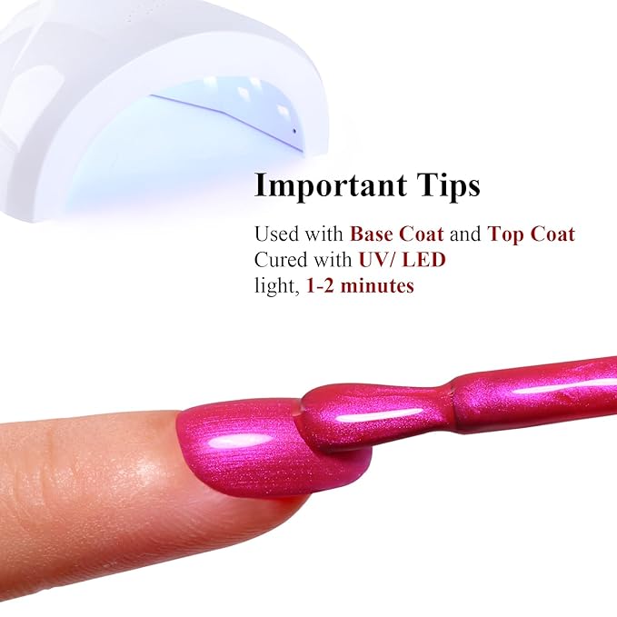 Pearl Gel Nail Polish,Hot Pink Glitter Gel Nail Polish Sparkle Shimmer Gel Glitter Nail Polish Fall Winter Soak off LED UV Gel Nail Polish for Art DIY Manicure 15ML