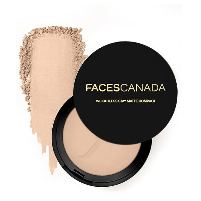 FACESCANADA Weightless Matte Finish Compact Powder - Ivory | Non Oily Pressed Powder | Easy Blendable & Lightweight | Sun Protection with Vitamin E | 0.32 Oz/9g