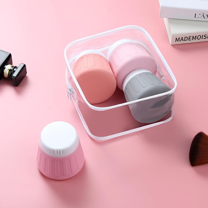 Gemice 4 OZ Travel Size Containers for Toiletries, Leak-Proof Silicone Slime Jars with Lids, BPA Free Small Round Cosmetic Slime Container for Lotion, Cream, Ointments, Travel Storage (4 Pack)