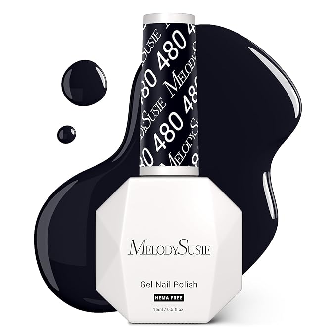 MelodySusie Hema Free Gel Nail Polish, 0.5 Fl Oz Thick Black Gel Polish, Non Toxic, Long Lasting, Soak Off UV Nail Polish, Manicure Nail Design Salon DIY Nail Art at Home 480