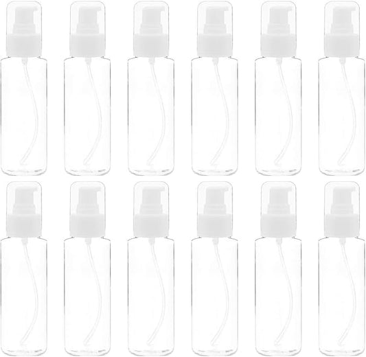 TrendBox 12 Pack Plastic Empty Bottles with Duckbill Pump Cap for Shampoo, Lotions, Liquid Body Soap, Cream (1 oz / 30 ml)