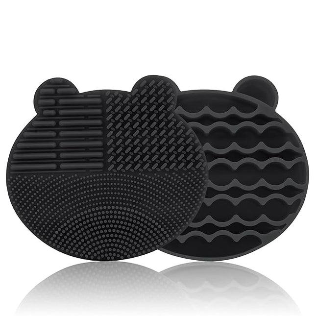 Silicon Makeup Brush Cleaner Mat with Brush Drying manual Make up cleaner cleanser machine Cosmetic Cleaning Pad+Makeup Dry Cleaned Quick Color Removal Sponge Scrubber Tool(Black)