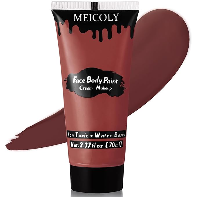 MEICOLY Brown Face Body Paint,2.37Oz Tube Water Based Maroon Face Paint for Deer Cosplay Makeup,Washable Body Paint for Halloween Stage SFX Special Effects Makeup,Face Painting for Adults Kids