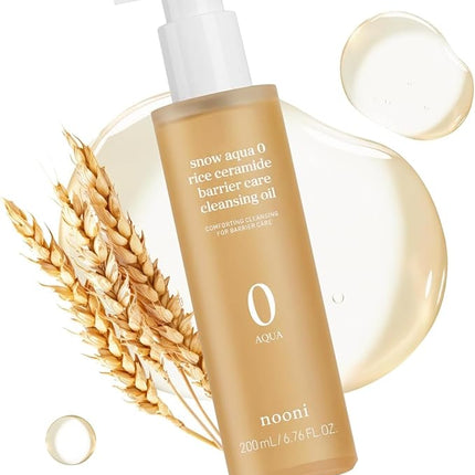 NOONI Korean Cleansing Oil – Snow Aqua 0 Rice Ceramide Barrier Care Cleansing Oil | Makeup Remover, Face Wash, Gentle Facial Cleanser, Pore Care, Korean Skin Care, Vegan, Stocking Stuffers, 6.76 Fl Oz