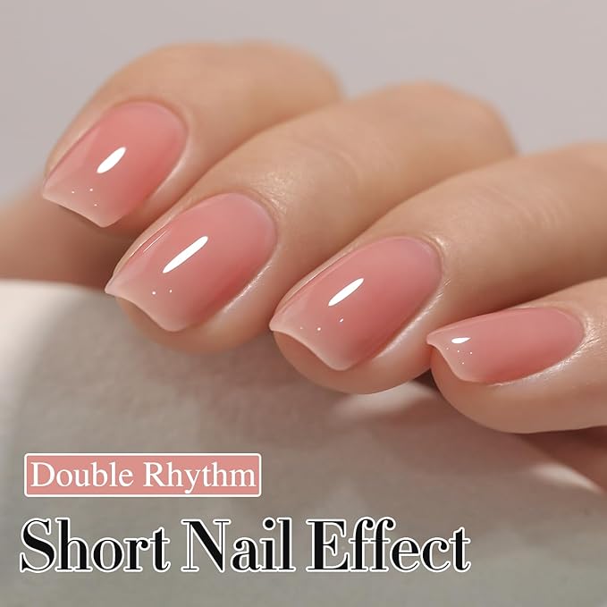 Double Rhythm Translucent Gel Polish Sheer Neutral Natural Light Milky Same Color Same Bottle 15ML Jelly Nail Polish Nail Art DIY at Home (Pink Clear-A1323)