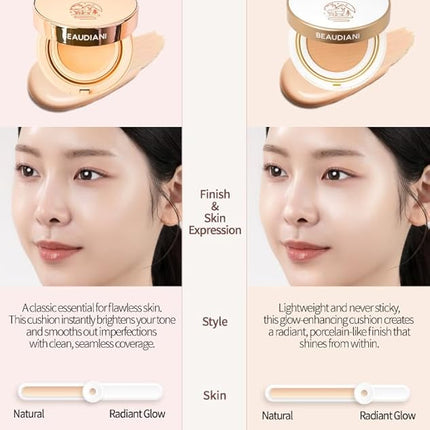 Beaudiani Mesh Glow Cushion Foundation Dewy Korean Cushion with Gemstone Complex & Skincare Benefits (12g) (#2 Modern Cover Daily (Shade #22-23))