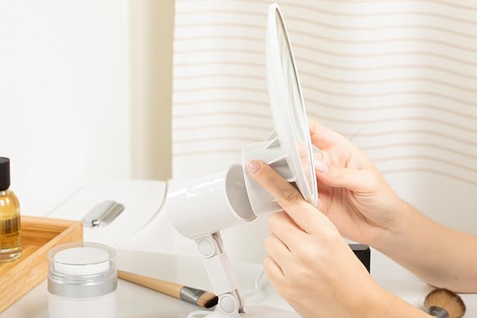 Floxite FL-615-2 15X magnifying mirror with light, Lighted travel makeup mirror with light and magnification, Round, LED, Tabletop, Portable vanity mirror for desk bathroom, electric plug in, personal