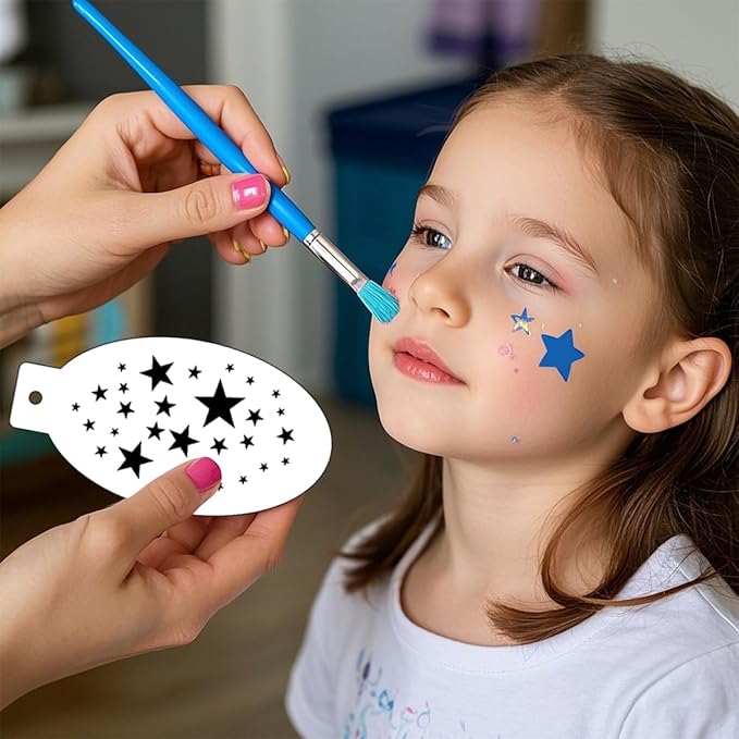 46 pcs Face Paint Stencils Kit,22 Pcs Reusable Facial Painting Stencils Reusable Body Paint Templates with 10 pcs Brushes,14 pcs Sponges for Party Halloween Makeup Depvision Face Paint Accessory Kit