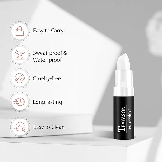 White Face Body Paint Stick, Matte Lipstick White Foundation Makeup Face-Paint, Long Lasting Waterproof Face Makeup for Halloween Zombie Clown Vampire Skeleton Skull Joker