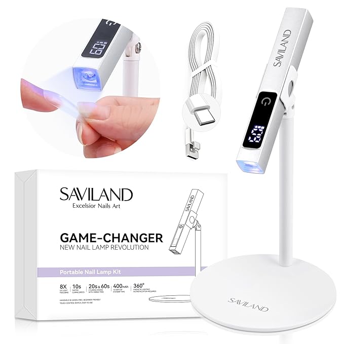 SAVILAND LED U V Light with Magnetic Stand & LCD Screen Portable Nail Lamp Kit Handsfree 2-Timer Modes Portable Mini Nail Dryer Stand for Gel Nails USB Rechargeable and Cordless for Home DIY Manicure