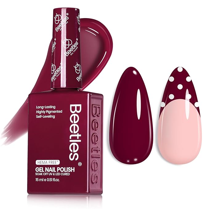 Beetles Burgundy Red Gel Nail Polish – Hema-Free Fall Plum Wine Red Colors Soak Off UV Gel Polish for Manicure Salon Color Bottle 0.51 Fl Oz