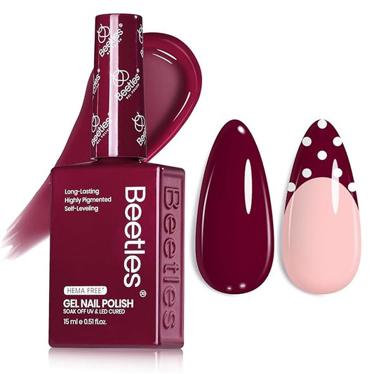 Beetles Burgundy Red Gel Nail Polish – Hema-Free Fall Plum Wine Red Colors Soak Off UV Gel Polish for Manicure Salon Color Bottle 0.51 Fl Oz