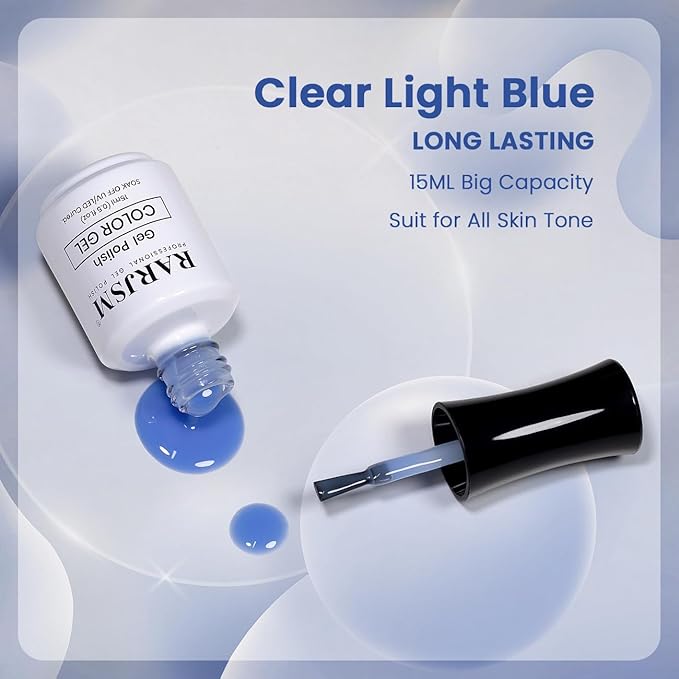 RARJSM Jelly Gel Nail Polish Clear Light Blue Gel Nail Polish Transparent Pastel Nude Sheer Blue Nail GelPolish Varnish Curing Requires LED UV French Manicure Soak Off for Home Salon 15ml 1pcs