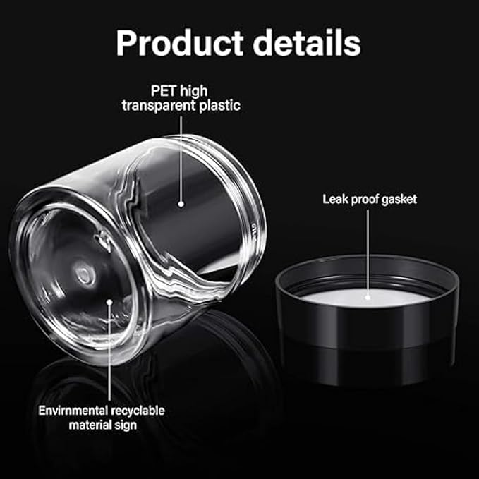 SATINIOR 36 Pieces 8 oz Plastic Jars with Lids Wide Mouth Airtight Reusable Container Acrylic Cosmetic Small Jars for Lotions Ointments Travel Toiletries Creams Make up Storage(Black)