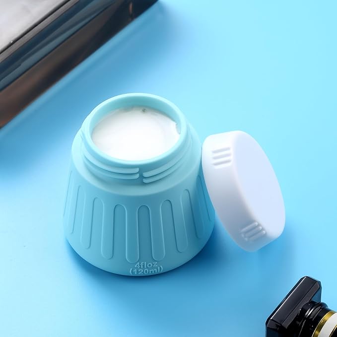 Gemice 4 OZ Travel Size Containers for Toiletries, Leak-Proof Silicone Slime Jars with Lids, BPA Free Small Round Cosmetic Slime Container for Lotion, Cream, Ointments, Travel Storage (4 Pack)