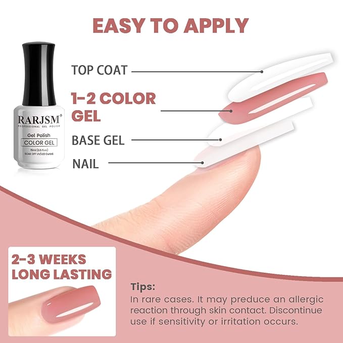RARJSM Nude Gel Nail Polish Candy Pink Neutral Skin Tone Sheer Jelly Gel Polish 1PC 15ml Single Bottle Cream Transparent Pink Nail Gel Polish Soak off UV LED Cured for Home Salon DIY Manicure