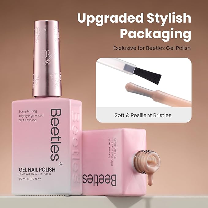 Beetles Nude Brown Gel Nail Polish - 15ml Hema Free Natural Nude Jelly Gel Polish Nail Concealer Fall Color Sheer Translucent Effect Soak Off UV Oat Latte Collection Nail Art Manicure Gift for Women