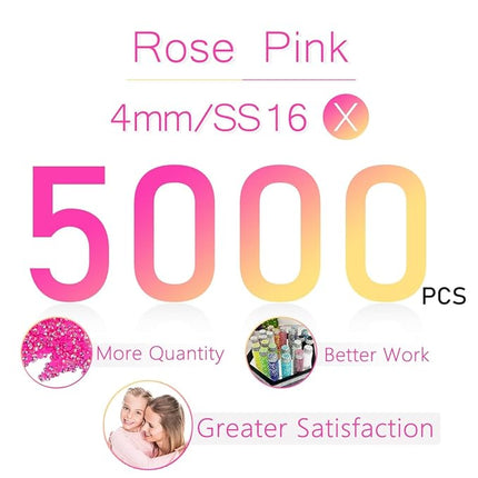 qiipii 5000PCS 4mm Hot Pink AB Resin Rhinestones for Crafts Rose Pink AB Flatback Jelly Rhinestones Bulk SS16 Non-Hotfix Stones Diamonds Crystals Gems for Mugs Tumblers Bottles DIY Crafts Decoration