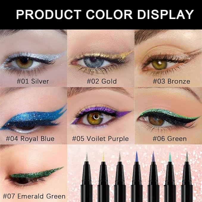 evpct 1Pcs Royal Blue Glitter Liquid Eyeliner Makeup, Light Blue Metallic Shimmer Eyeliner Liquid Eye Liner Eyeshadow Pencil Face Gems Glitter Facepaint Makeup, Blue Eyelashes Mascara hair Accessories