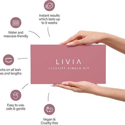 LIVIA Lash Lift Kit - Korean Professional Formula - Salon Quality Curls at Home - 8 Week Lasting - Promotes Growth - Complete DIY Perm Kit