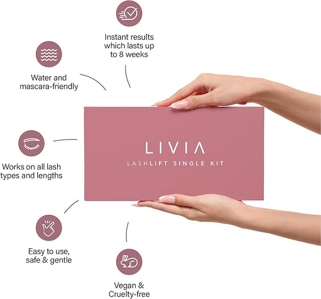 LIVIA Lash Lift Kit - Korean Professional Formula - Salon Quality Curls at Home - 8 Week Lasting - Promotes Growth - Complete DIY Perm Kit
