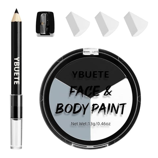 Halloween White White Black Grey Face Painting Kit For Skeleton Goth Skull Makeup, Baseball Softball Sport Games, Cosplay, Costume, Theme Parties and SFX Special Effect
