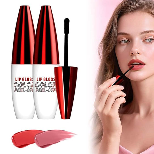 2 Pcs 4 Color Lip Gloss Peel Off, 2025 New Easy to Color Peel Off Lips Stain, Long Lasting Lip Tint, Nonstick Lip Gloss for Women (03Classic Red+04Light Pink)
