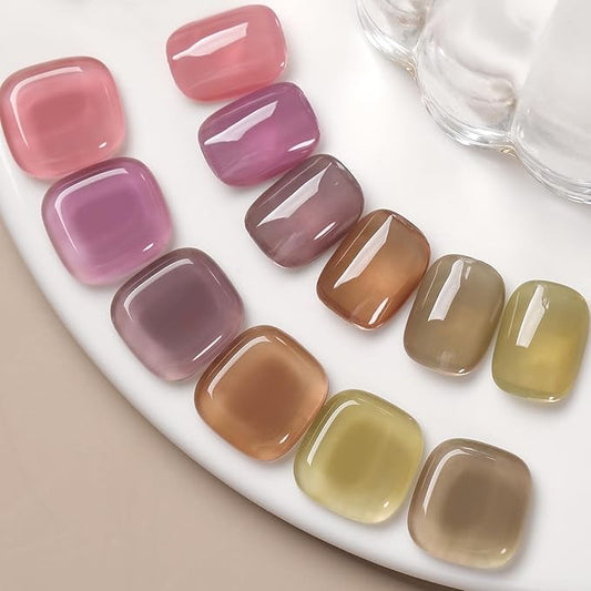Born Pretty Fall Winter Jelly Gel Nail Polish,Milky Jelly Translucent Brown Purple Green Grey Pink Colors,Soak Off U v LED Light Cure Nail Art Kit for Salon Manicure and DIY at Home
