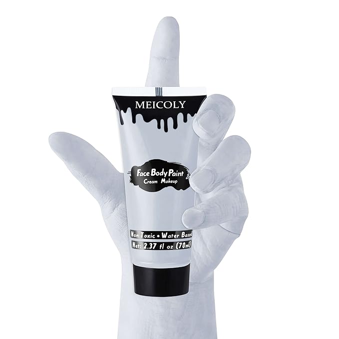 MEICOLY Light Grey Cream Face Body Paint,2.37Oz Large Tube Face Paint Zombie Makeup for Adults and Kids,Professional Face Painting for Halloween SFX Grayscale Homestuck Cosplay Makeup