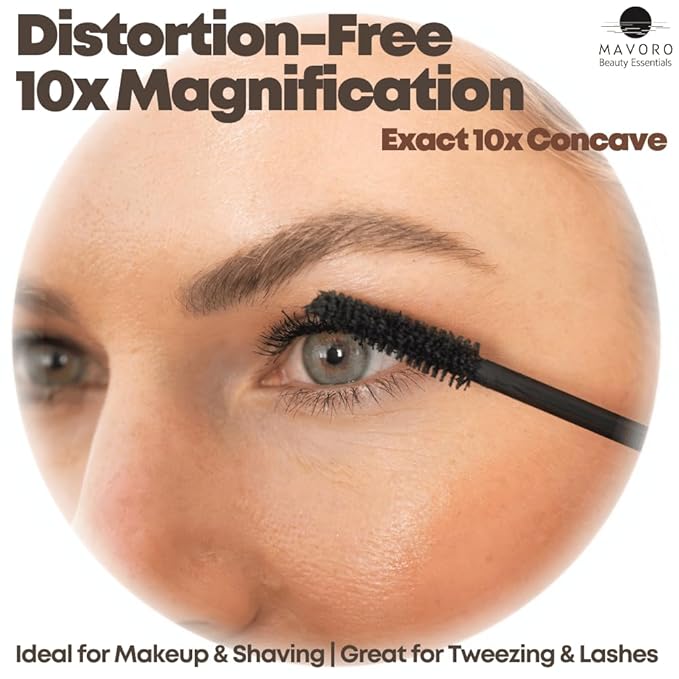 Mavoro 9'' Magnifying Mirror with 3 Strong Suction Cups | 10X Magnification | Portable Travel Makeup & Cosmetic Mirror (10X)