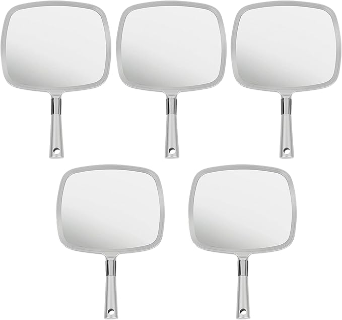 MIRRORVANA Large & Comfy Hand Held Mirror with Handle - Silver Salon Model (5-Pack)