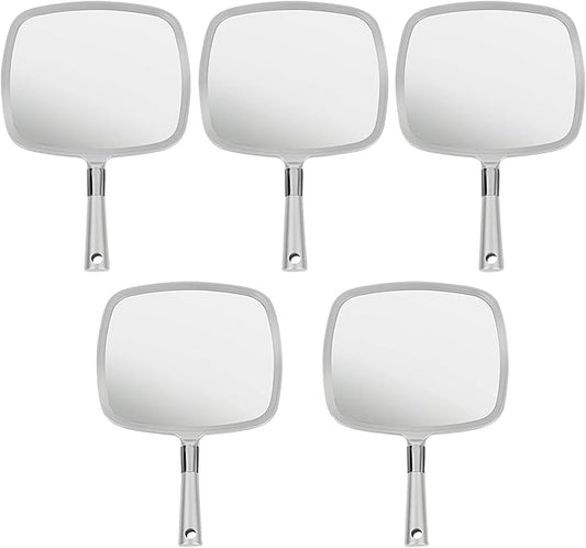 MIRRORVANA Large & Comfy Hand Held Mirror with Handle - Silver Salon Model (5-Pack)