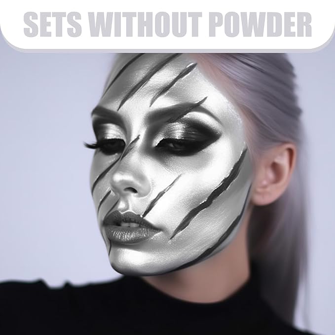 BOBISUKA Silver Face Body Paint, Water Based Face Painting for Art Theater Halloween Party Cosplay Clown SFX Makeup for Women Adults, Non-Toxic Washable