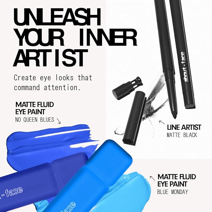 about-face Matte Fluid Eye Paint Blue Monday – High-Pigment Liquid Eyeshadow, Long-Lasting, No-Budge Matte Finish, Vegan & Cruelty-Free (Bright Blue)