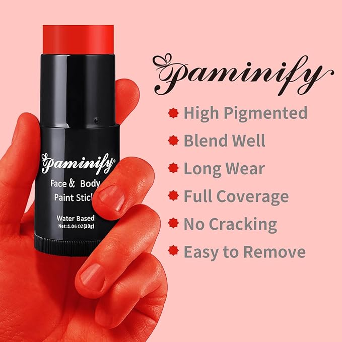 Red Face Paint Stick,Water-Based Red Body Paint Stick,Washable Full-Coverage Halloween Face Painting for Clown Devil Joker Skull Costume,Professional SFX Makeup for Cosplay,1.06 OZ