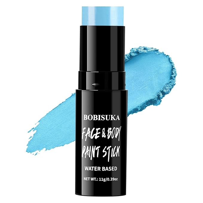 BOBISUKA Light Blue Face & Body Paint Stick Water-Based Washable Face Paint Makeup Stick for Halloween Sally, Corpse Bride, Avatar, Skeleton, Smurf, Cosplay, SFX, Sports Eye Black & Costume Party