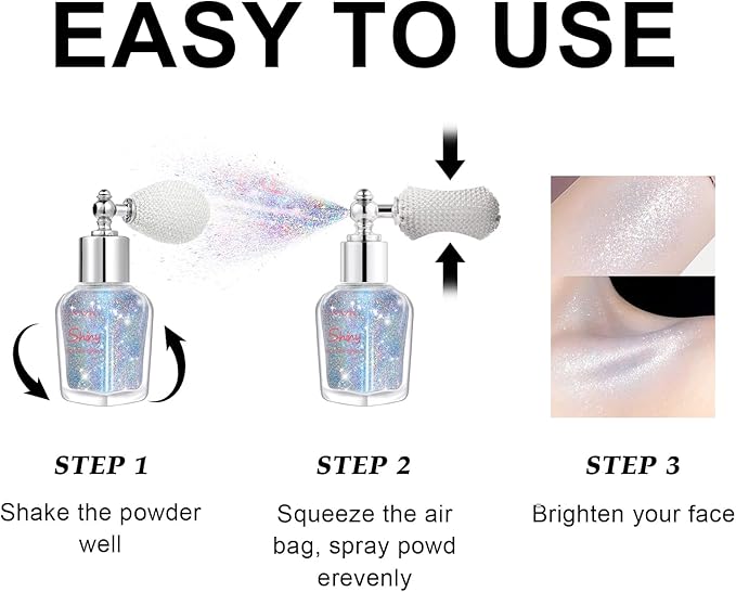 Hair and Body Glitter Spray, Shimmering Powder Sparkle Powder Makeup, Glitter Loose Sparkle Makeup for Body Highlighter,Festival Prom Rave Accessories (Glint-Rainbow)
