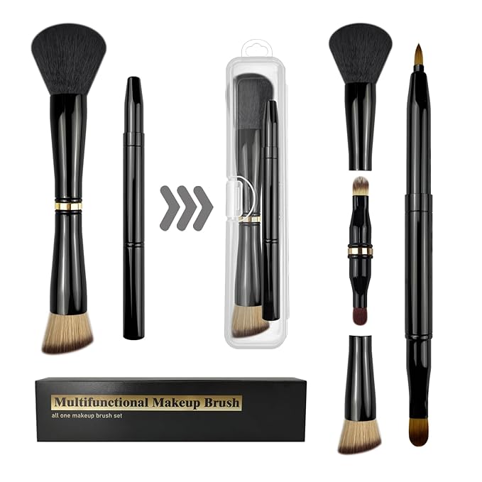 2 Pack 4 in 1 Makeup Brush Set, Retractable Lip Brush for Lipstick, Powder Foundation Brush, Concealer Brush, Eyeshadow Brush, Lip Brush Applicator, Double Ended Makeup Brush for Liquid, Cream, Powder