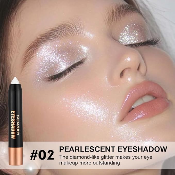 2Pcs Monochrome Cream Shimmer Glitter Eyeshadow Pencil Stick for Women, Eye Shadow Eyeliner Pencil Sticks Makeup, sombras para ojos, Waterproof, Vegan & Cruelty-Free, (02+06, 2Pcs)